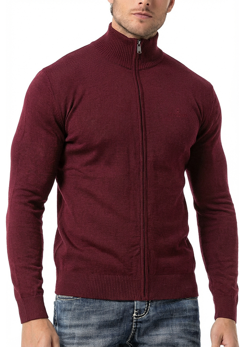 Rozpinany Męski Sweter Golf Cipo Baxx Cardigan Casual CP282 Burgundy - obrazek 2