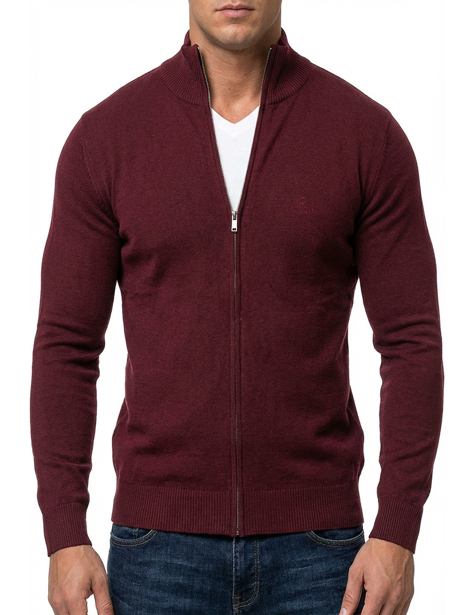 Rozpinany Męski Sweter Golf Cipo Baxx Cardigan Casual CP282 Burgundy - obrazek 3