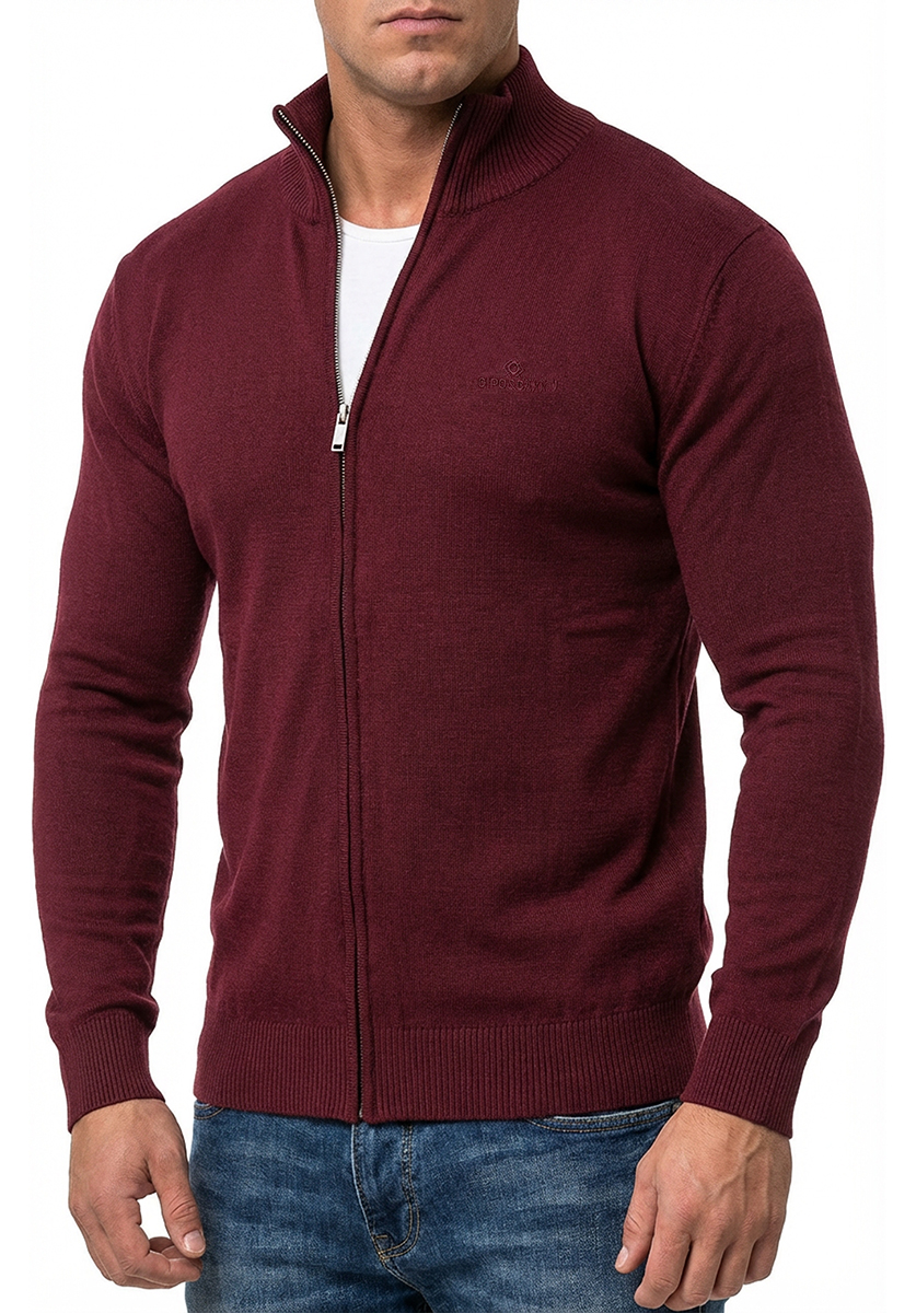 Rozpinany Męski Sweter Golf Cipo Baxx Cardigan Casual CP282 Burgundy - obrazek 4