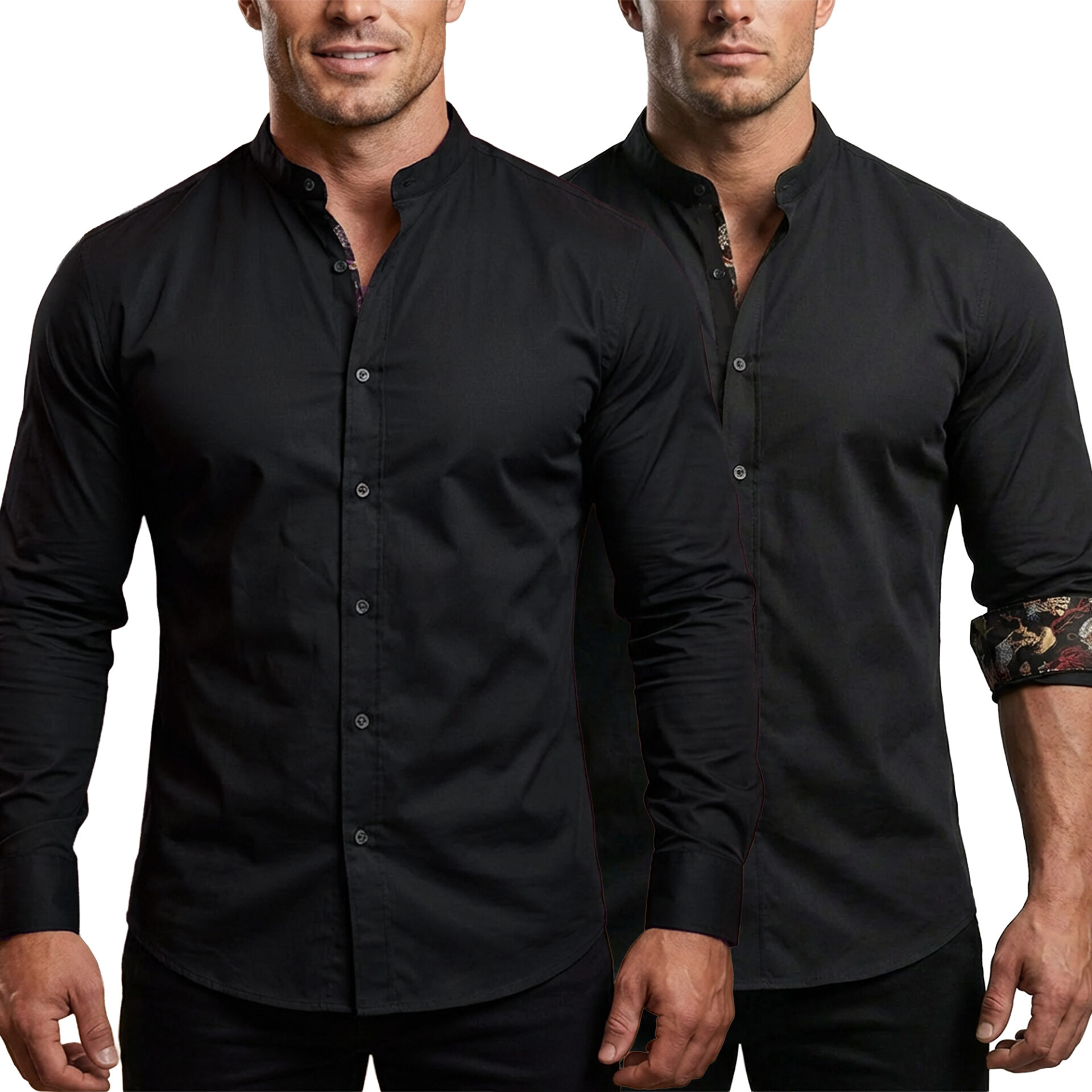 Koszula bez kołnierza Stójka Bawełniana Slim Fit Yves Enzo Paris Taliowana 116-black