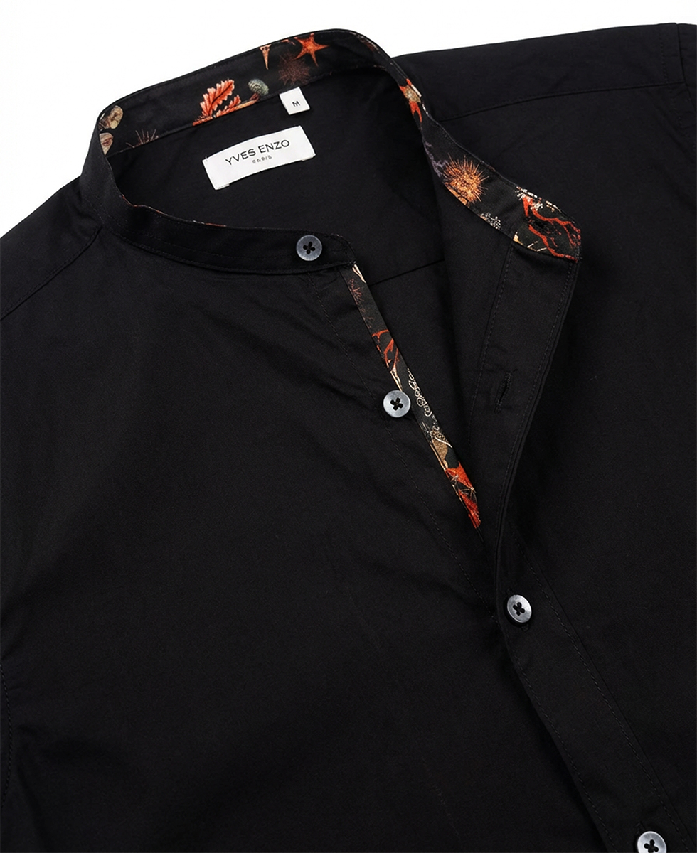 Koszula bez kołnierza Stójka Bawełniana Slim Fit Yves Enzo Paris Taliowana 116-black - obrazek 2