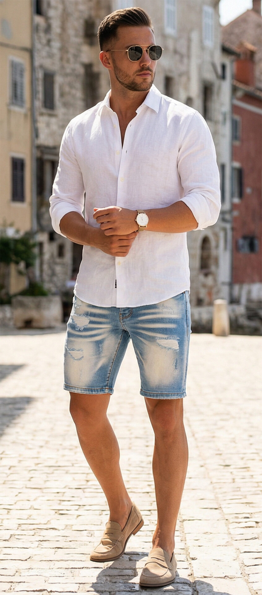 Spodenki Przecierane Poszarpane Vintage Skinny Slim Jasne Zayne Paris 001 - obrazek 3