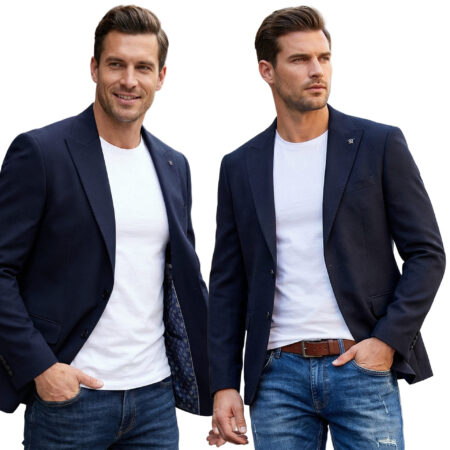 Marynarka Męska Biznesowa Klasyczna Wizytowa Elegancka Casual Bawełna Slim 30138 navy