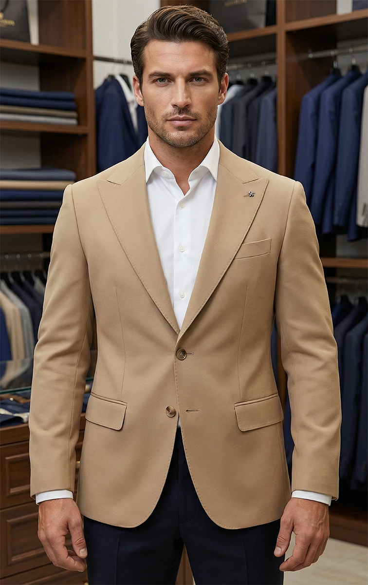 Marynarka Męska Biznesowa Klasyczna Wizytowa Elegancka Casual Bawełna Slim 30138 beige - obrazek 2