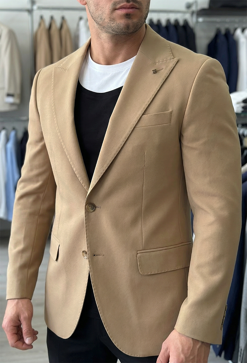 Marynarka Męska Biznesowa Klasyczna Wizytowa Elegancka Casual Bawełna Slim 30138 beige - obrazek 3