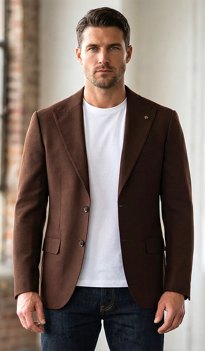 Marynarka Męska Biznesowa Klasyczna Wizytowa Elegancka Casual Bawełna Slim 30138 brown - obrazek 3