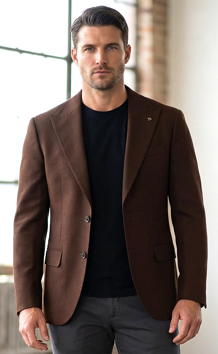 Marynarka Męska Biznesowa Klasyczna Wizytowa Elegancka Casual Bawełna Slim 30138 brown - obrazek 4