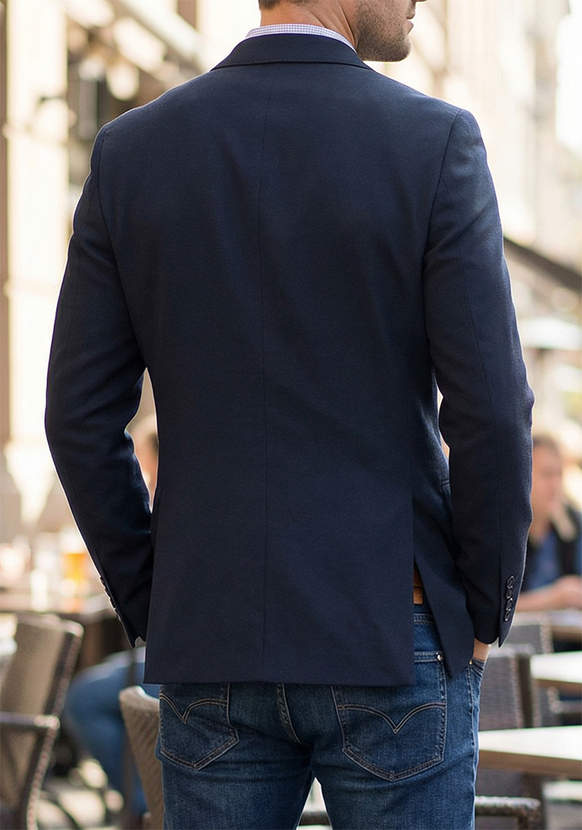 Marynarka Męska Biznesowa Klasyczna Wizytowa Elegancka Casual Bawełna Slim 30138 navy - obrazek 6