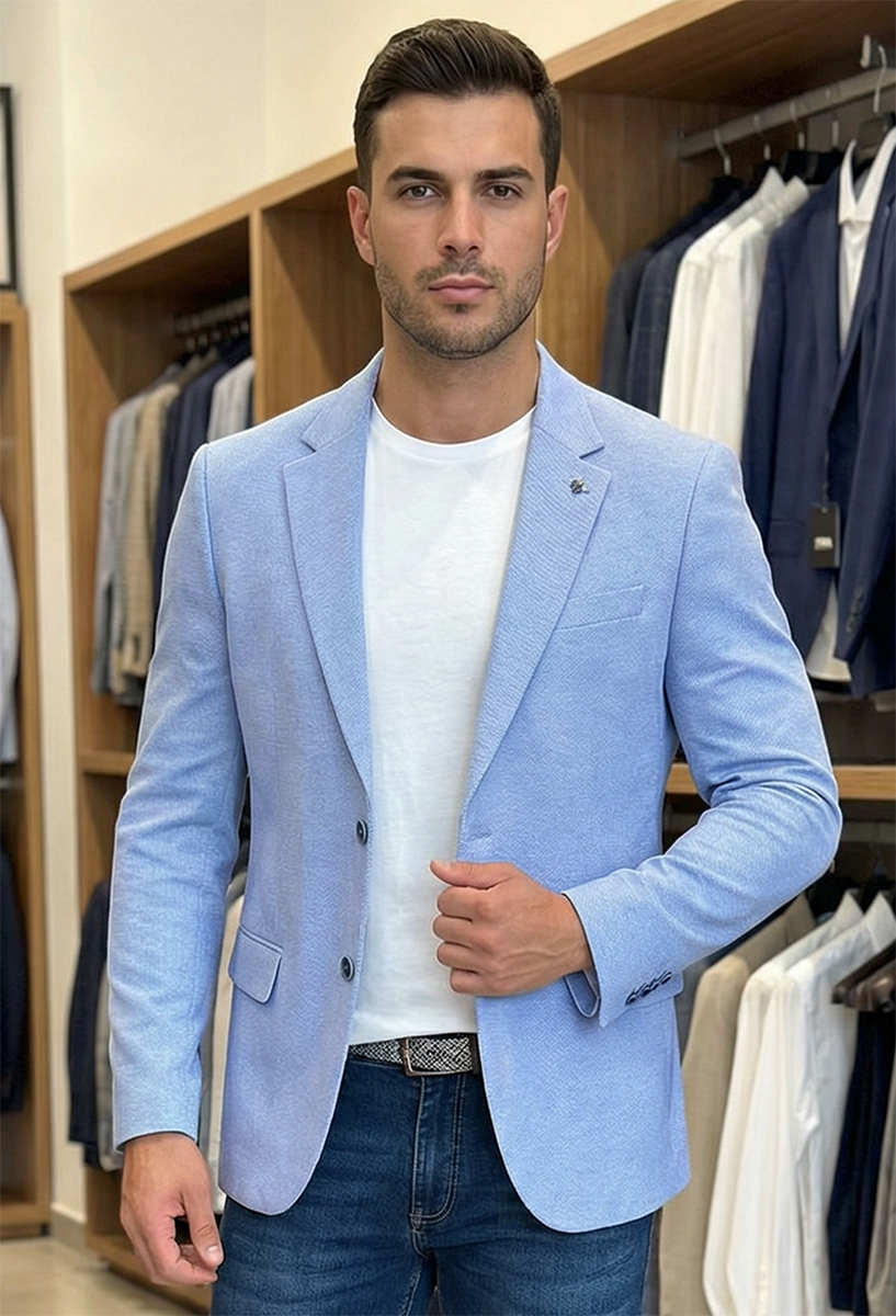 Marynarka Męska Biznesowa Klasyczna Wizytowa Elegancka Casual 3030 blue - obrazek 3