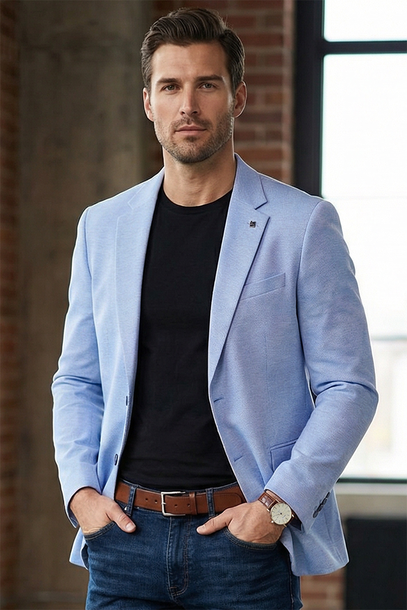 Marynarka Męska Biznesowa Klasyczna Wizytowa Elegancka Casual 3030 blue - obrazek 5