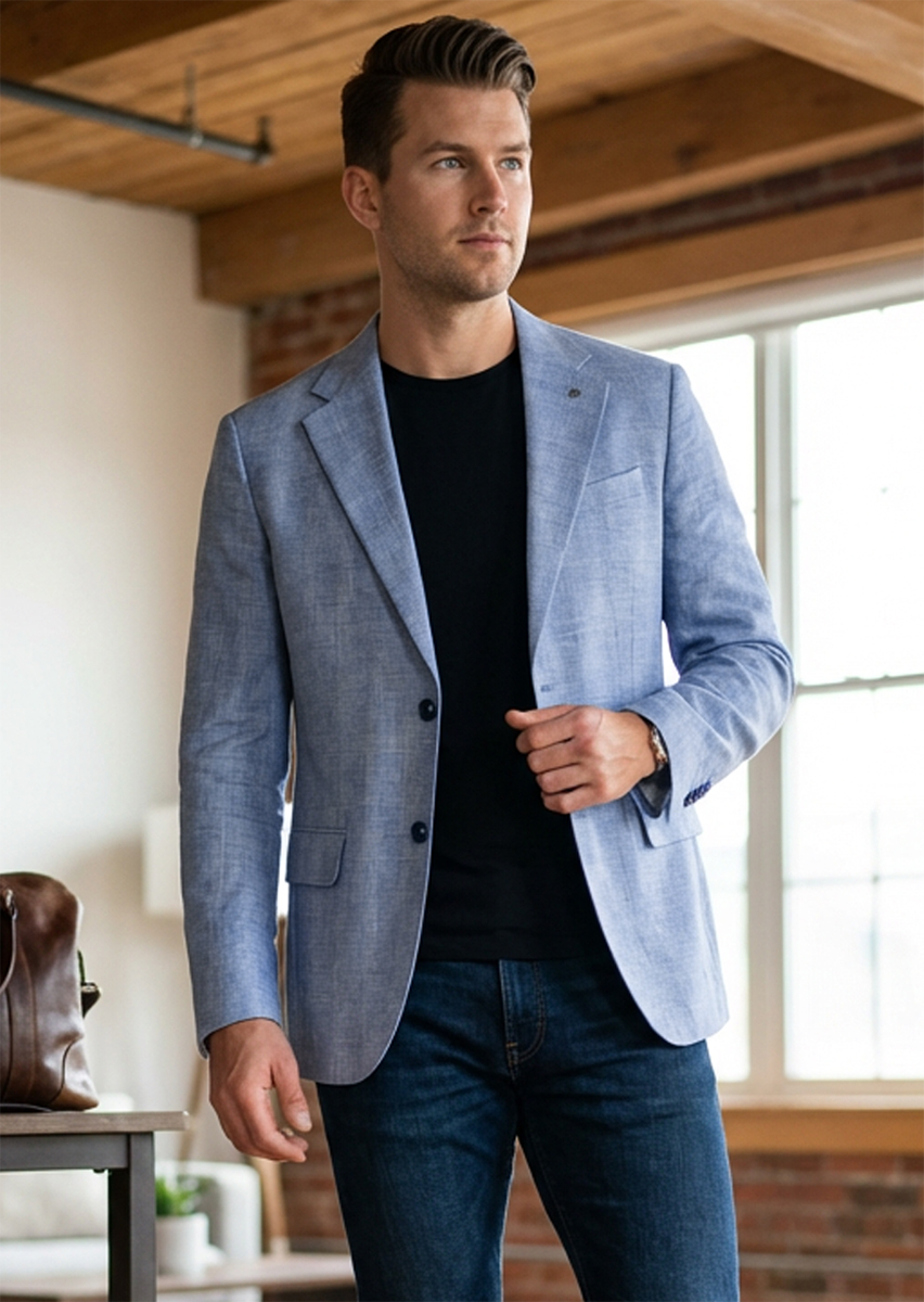 Marynarka Męska Biznesowa Klasyczna Wizytowa Elegancka Casual Kratka 3085 blue - obrazek 4