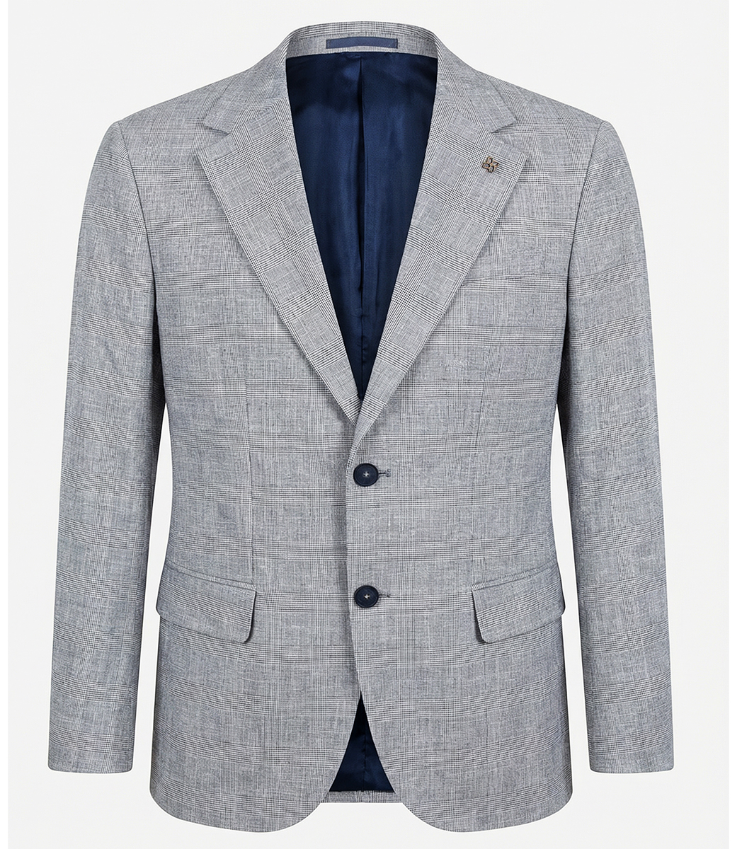 Marynarka Męska Biznesowa Klasyczna Wizytowa Elegancka Casual Kratka 3085 grey - obrazek 4