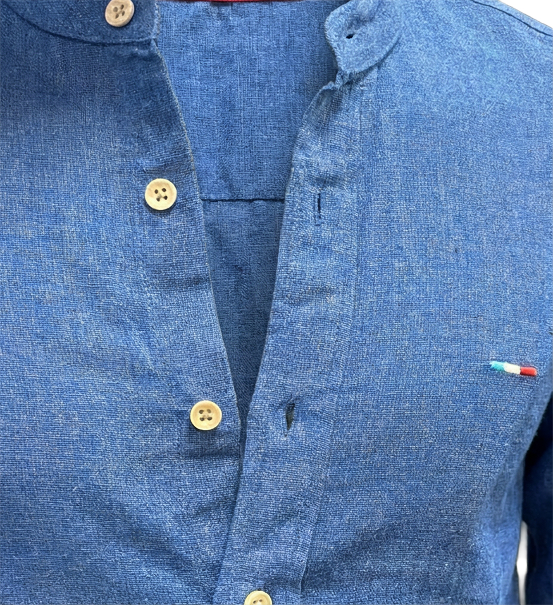 Koszula Lniana ze stójką Bez kołnierza Przewiewna Casual 40408 blue - obrazek 5