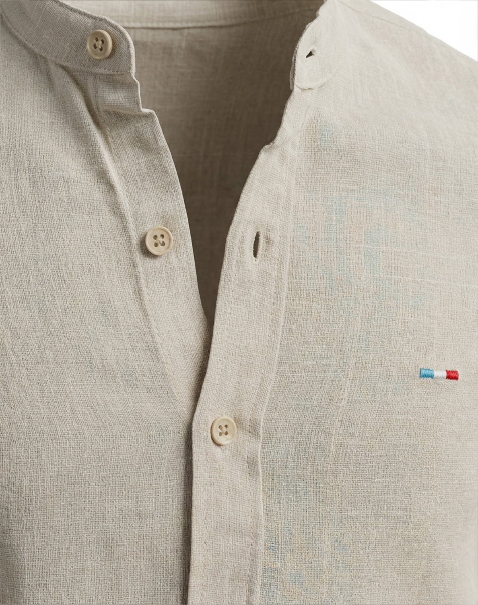 Koszula Lniana ze stójką Bez kołnierza Przewiewna Casual 40408 beige - obrazek 6