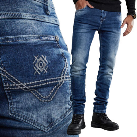 Spodnie Cipo Baxx Jeansy Przecierane Slimfit Elastyczny Materiał Dark Blue