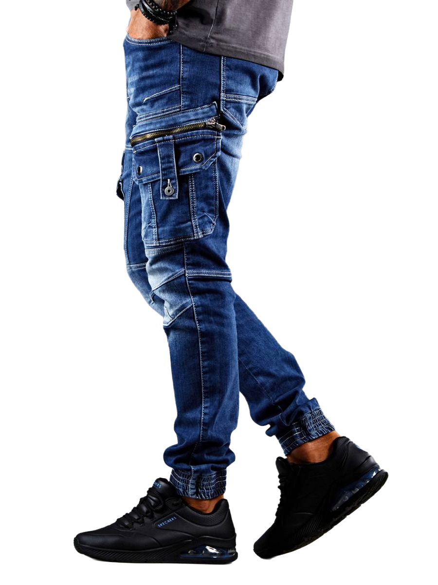 Spodnie joggery Cipo Baxx Bojówki Cargo Jeansy Zamki Przeszycia Przecierane cd845 - obrazek 3