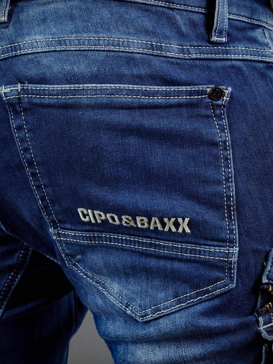 Spodnie joggery Cipo Baxx Bojówki Cargo Jeansy Zamki Przeszycia Przecierane cd845 - obrazek 9