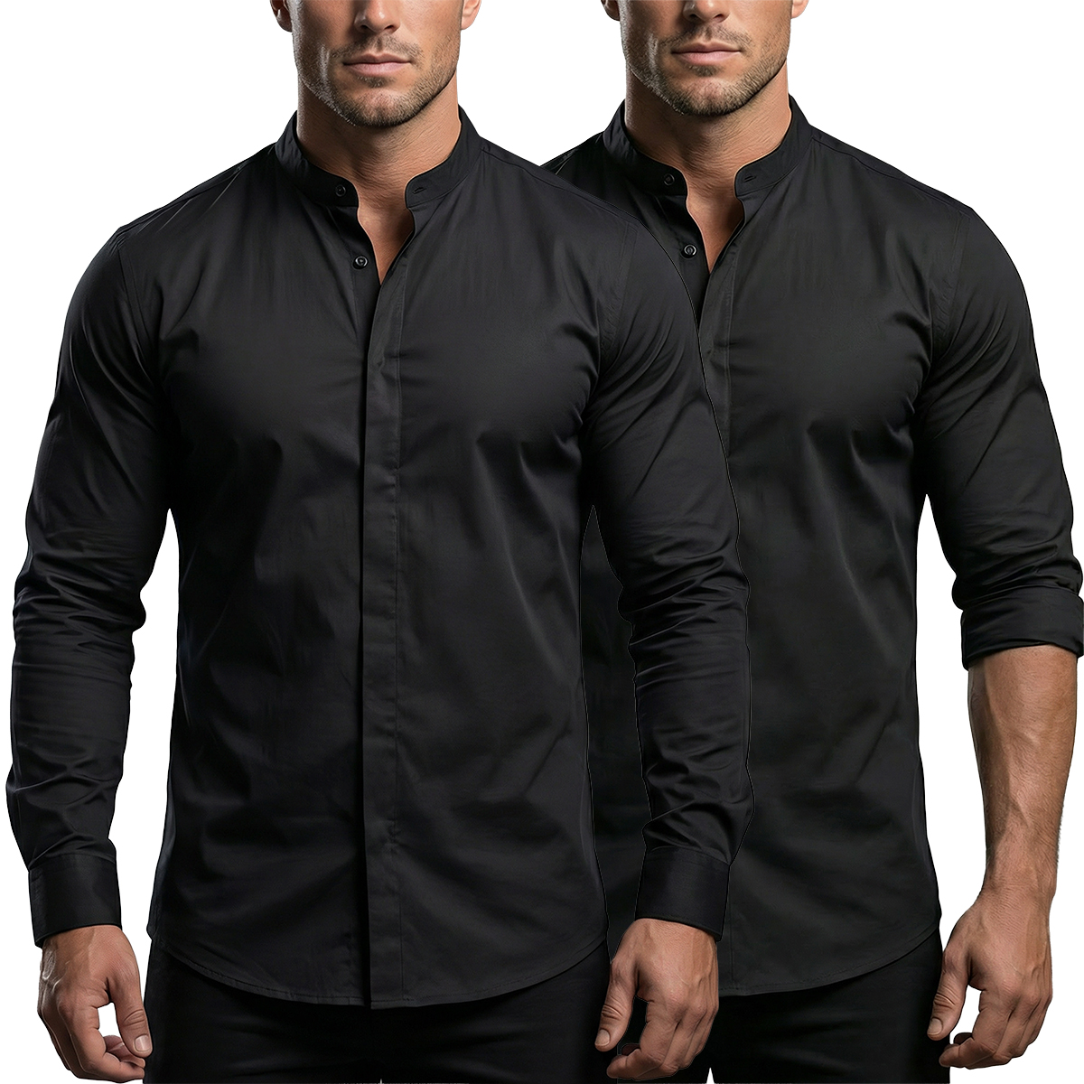 Koszula bez kołnierza Stójka Bawełniana Regular Yves Enzo Paris 03-black