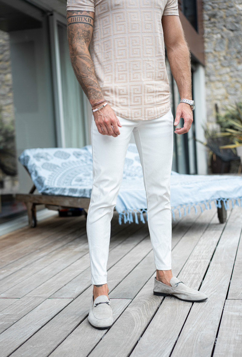 Spodnie Męskie FR Paris Casual Dopasowane Elastyczne white - obrazek 4