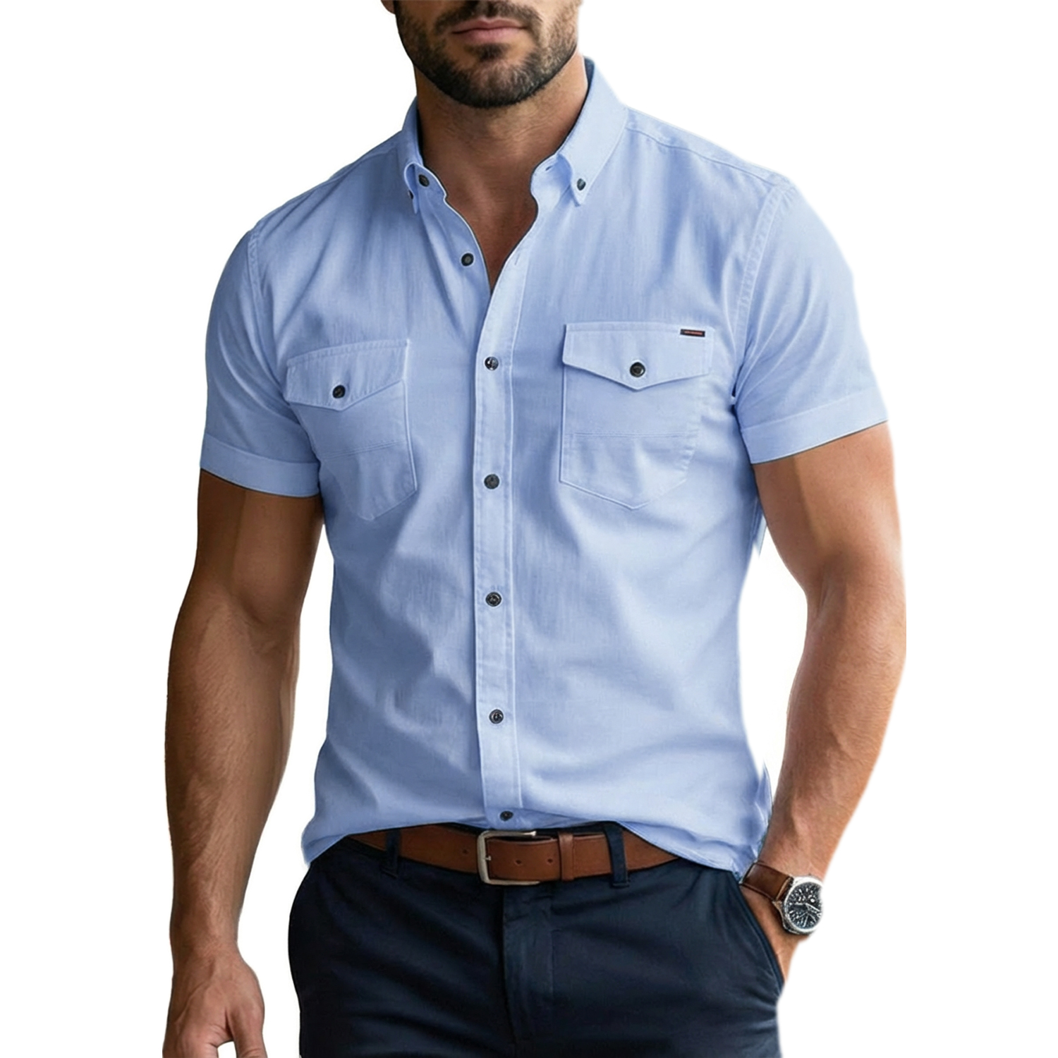 Koszula Jeansowa Męska Kieszonki Casual Codzienna Jeans Bawełna z elastanem 2421 blue