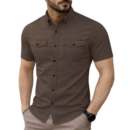 Koszula Jeansowa Męska Kieszonki Casual Codzienna Jeans Bawełna z elastanem 2421 brown