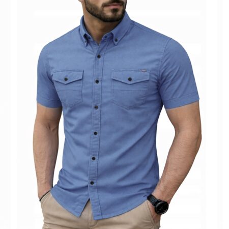 Koszula Jeansowa Męska Kieszonki Casual Codzienna Jeans Bawełna z elastanem 2421 indygo