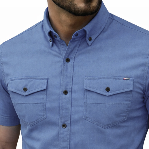 Koszula Jeansowa Męska Kieszonki Casual Codzienna Jeans Bawełna z elastanem 2421 indygo - obrazek 3