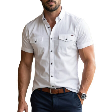 Koszula Jeansowa Męska Kieszonki Casual Codzienna Jeans Bawełna z elastanem 2421 white