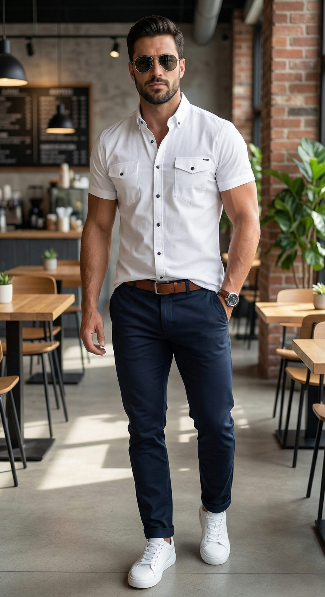 Koszula Jeansowa Męska Kieszonki Casual Codzienna Jeans Bawełna z elastanem 2421 white - obrazek 4