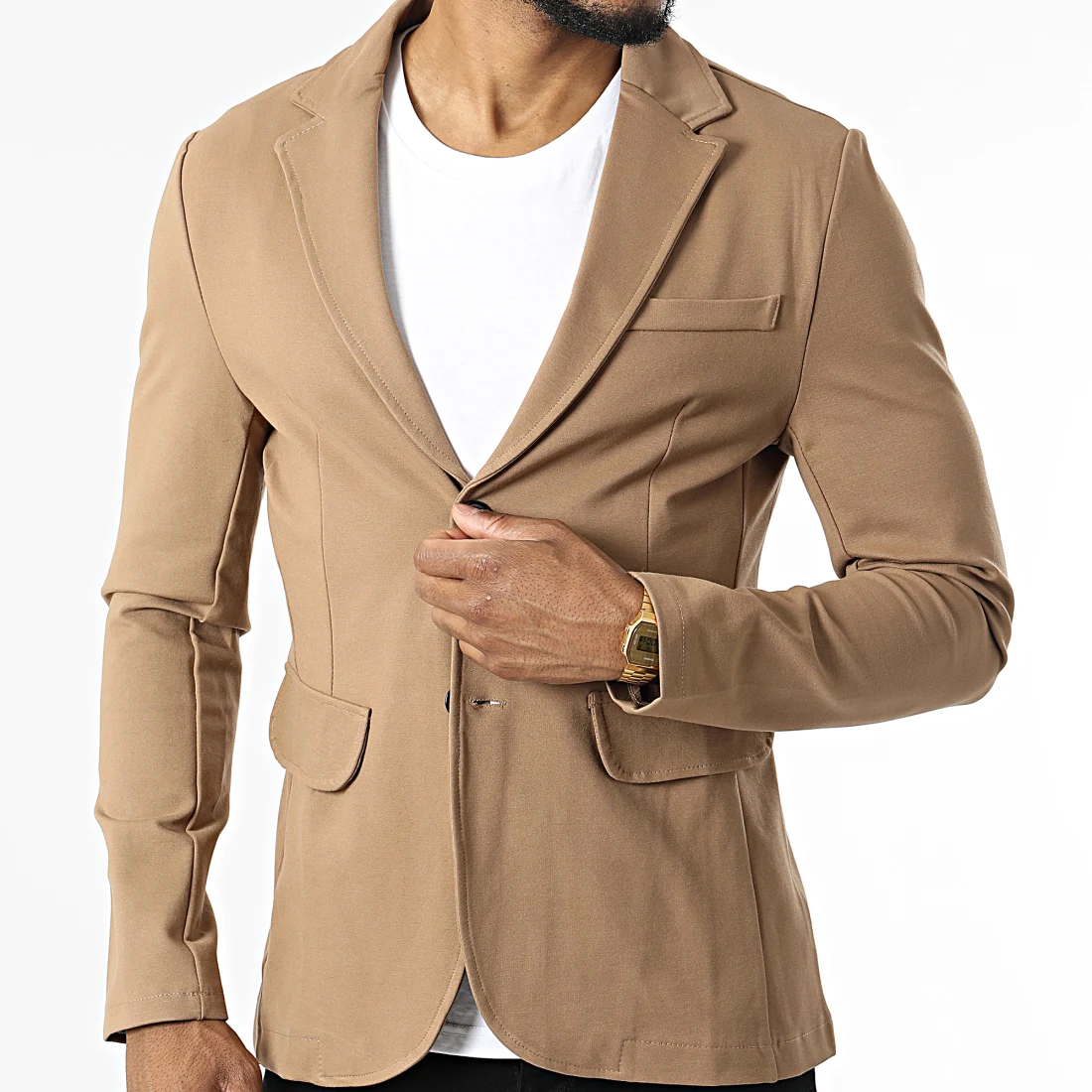 Marynarka Casual FR Paris Dopasowana Slim Elastyczny Materiał 6552 camel - obrazek 4