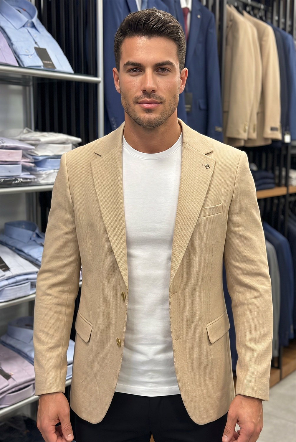 Marynarka Męska Biznesowa Klasyczna Wizytowa Elegancka Casual 3030 beige - obrazek 4