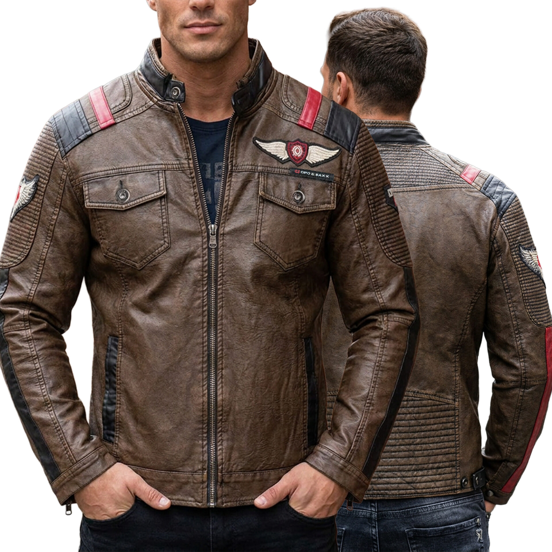 Kurtka Przejściowa Skóra CIPO BAXX w stylu biker Regular Motocyklowy Krój cj304