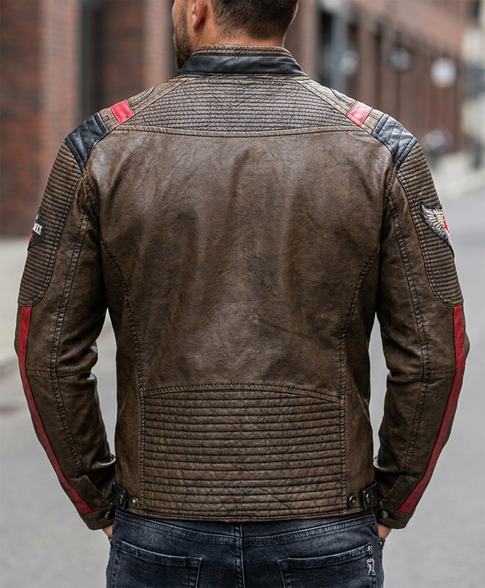 Kurtka Przejściowa Skóra CIPO BAXX w stylu biker Regular Motocyklowy Krój cj304 - obrazek 6