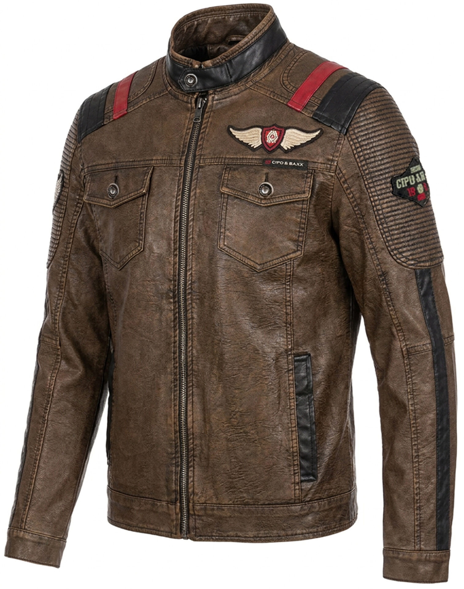 Kurtka Przejściowa Skóra CIPO BAXX w stylu biker Regular Motocyklowy Krój cj304 - obrazek 7