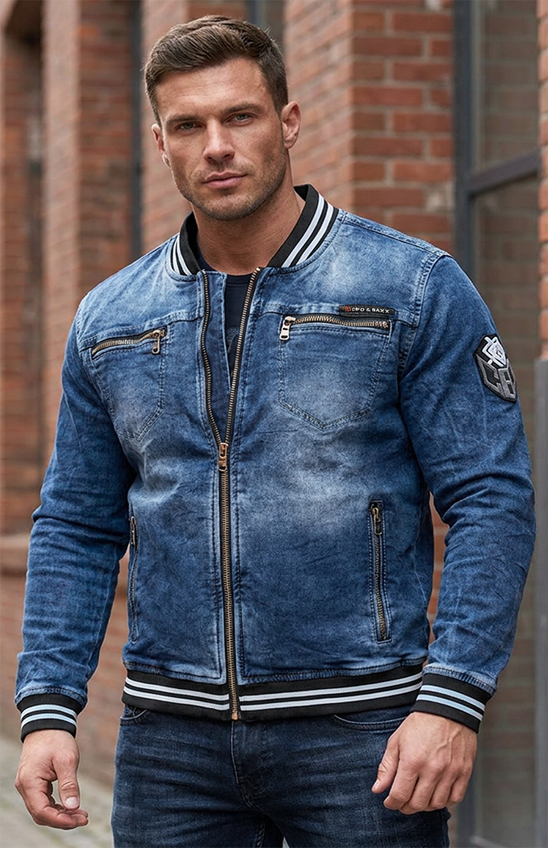 Kurtka Męska Jeansowa Cipo Baxx Katana Przecierana Jeans Hafty Elastyczna cj310 - obrazek 3