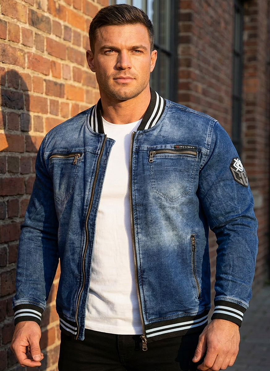 Kurtka Męska Jeansowa Cipo Baxx Katana Przecierana Jeans Hafty Elastyczna cj310 - obrazek 4