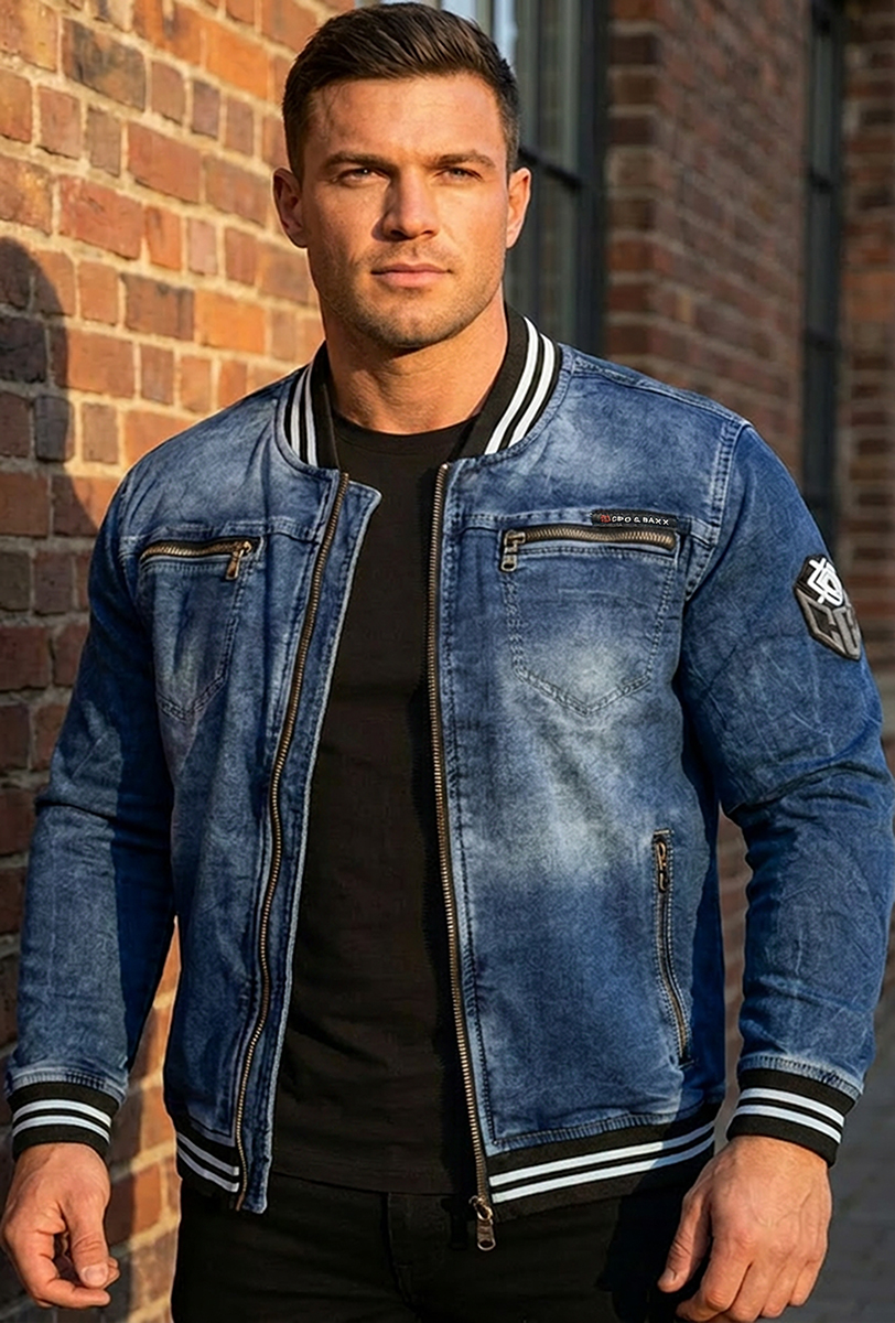 Kurtka Męska Jeansowa Cipo Baxx Katana Przecierana Jeans Hafty Elastyczna cj310 - obrazek 5