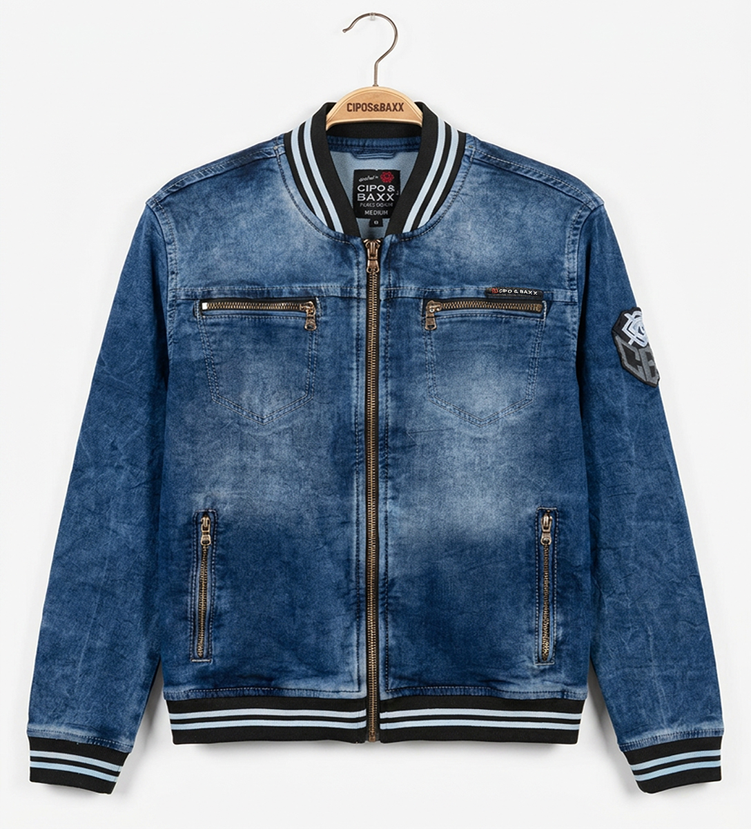 Kurtka Męska Jeansowa Cipo Baxx Katana Przecierana Jeans Hafty Elastyczna cj310 - obrazek 6
