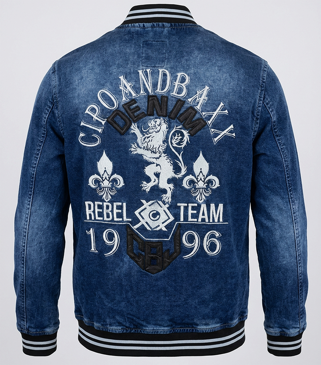 Kurtka Męska Jeansowa Cipo Baxx Katana Przecierana Jeans Hafty Elastyczna cj310 - obrazek 7