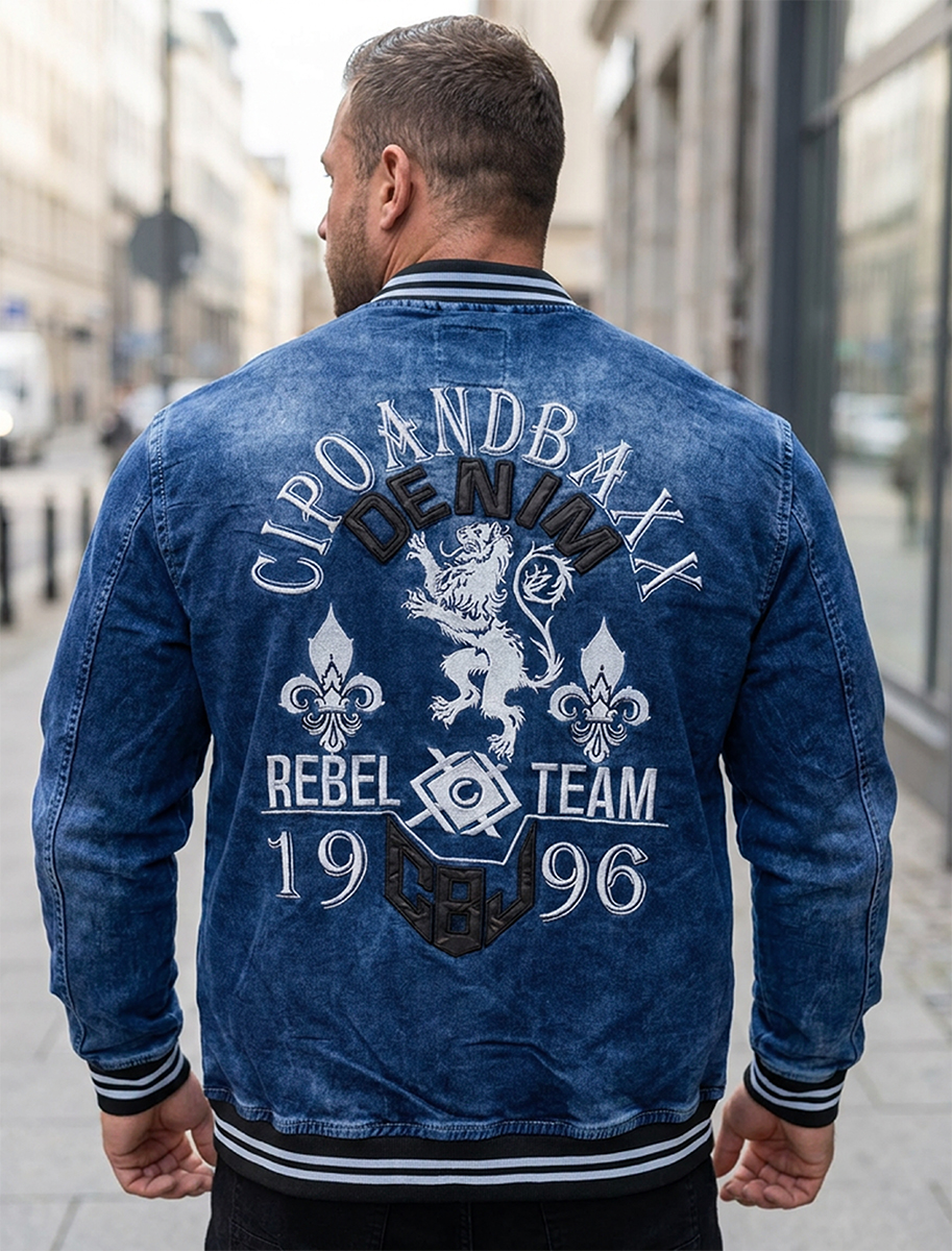 Kurtka Męska Jeansowa Cipo Baxx Katana Przecierana Jeans Hafty Elastyczna cj310 - obrazek 8