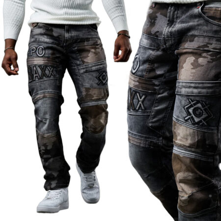 Spodnie Jeans Cipo Baxx Jeansy Nato Moro Kamuflaż Elastyczne CD859 black