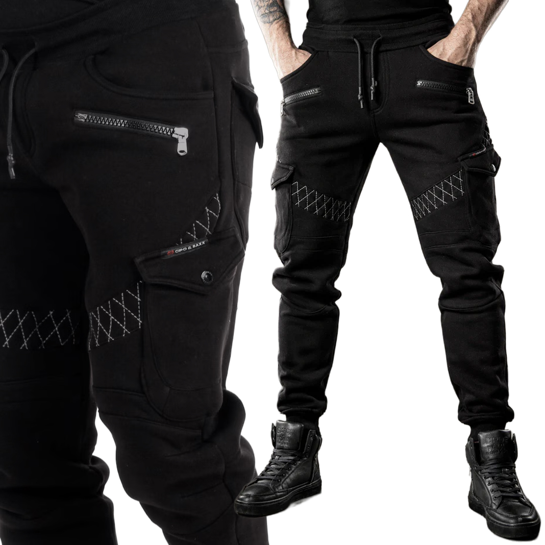 Spodnie Bawełniane Dresowe Joggery Cipo Baxx Bojówki Cargo Kieszenie Zamki cr111