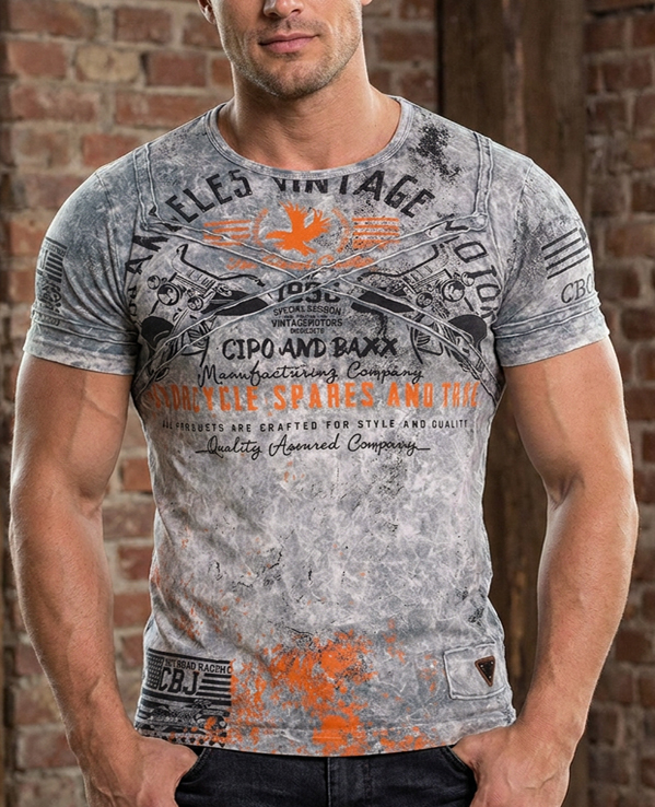 T-shirt koszulka bawełniana Cipo Baxx Męski Rock Design Motor Racing ct310 - obrazek 3