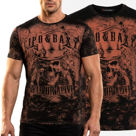 T-shirt koszulka bawełniana Cipo Baxx Męski Rock Design z motywem czaszki ct830