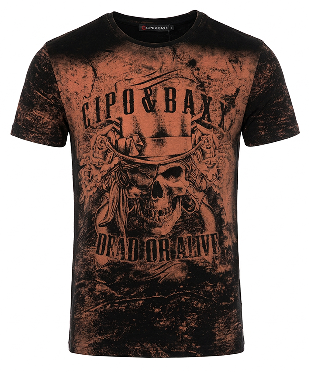T-shirt koszulka bawełniana Cipo Baxx Męski Rock Design z motywem czaszki ct830 - obrazek 5