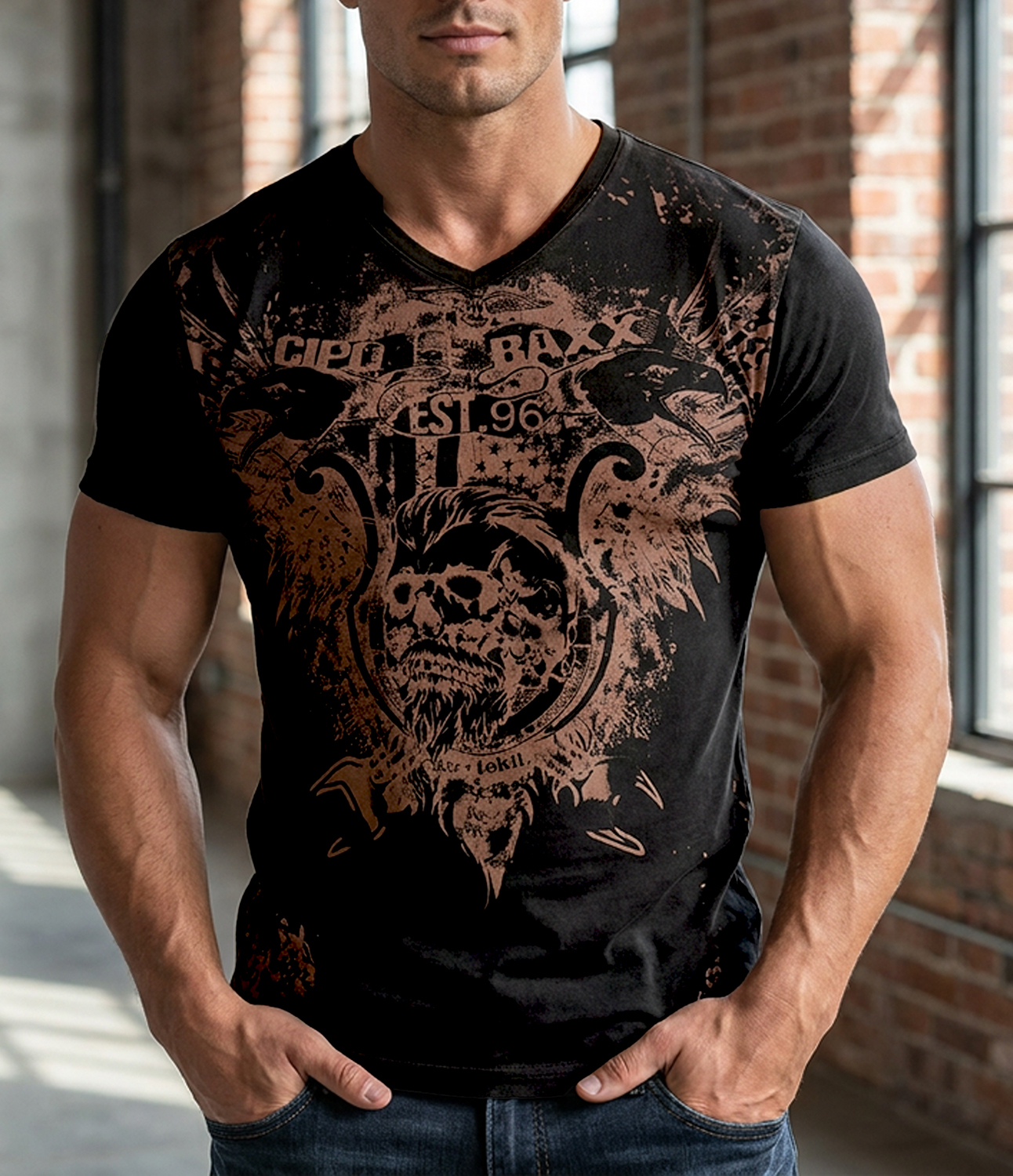 T-shirt koszulka bawełniana Cipo Baxx Męski Rock Design z motywem orła ct856 - obrazek 3