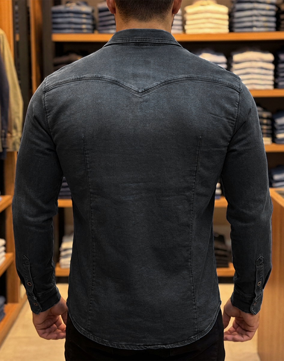 Koszula Jeansowa Beyro by Cipo Baxx Przecierana Slim Elastyczny Materiał BH105 black - obrazek 5