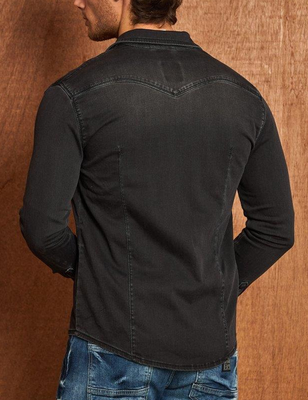 Koszula Jeansowa Beyro by Cipo Baxx Przecierana Slim Elastyczny Materiał BH105 black - obrazek 7