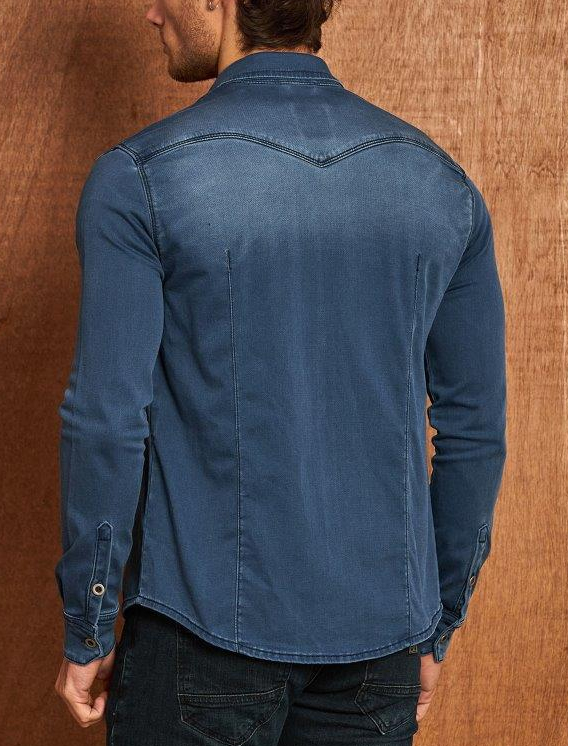 Koszula Jeansowa Beyro by Cipo Baxx Przecierana Slim Elastyczny Materiał BH105 blue - obrazek 6
