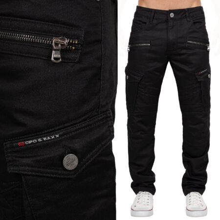 Spodnie Cipo Baxx Bojówki Cargo Jeansy Zamki Black Elastyczny Materiał cd424